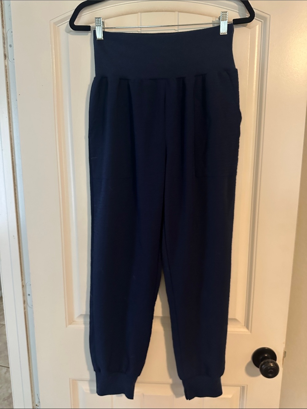 Navy High-Rise Knit Jogger Pants for Women